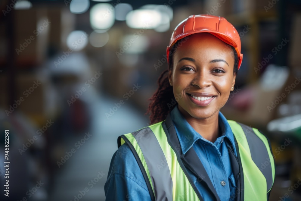 Portrait of a smiling middle aged female warehouse worker Portrait of a smiling middle aged female warehouse worker