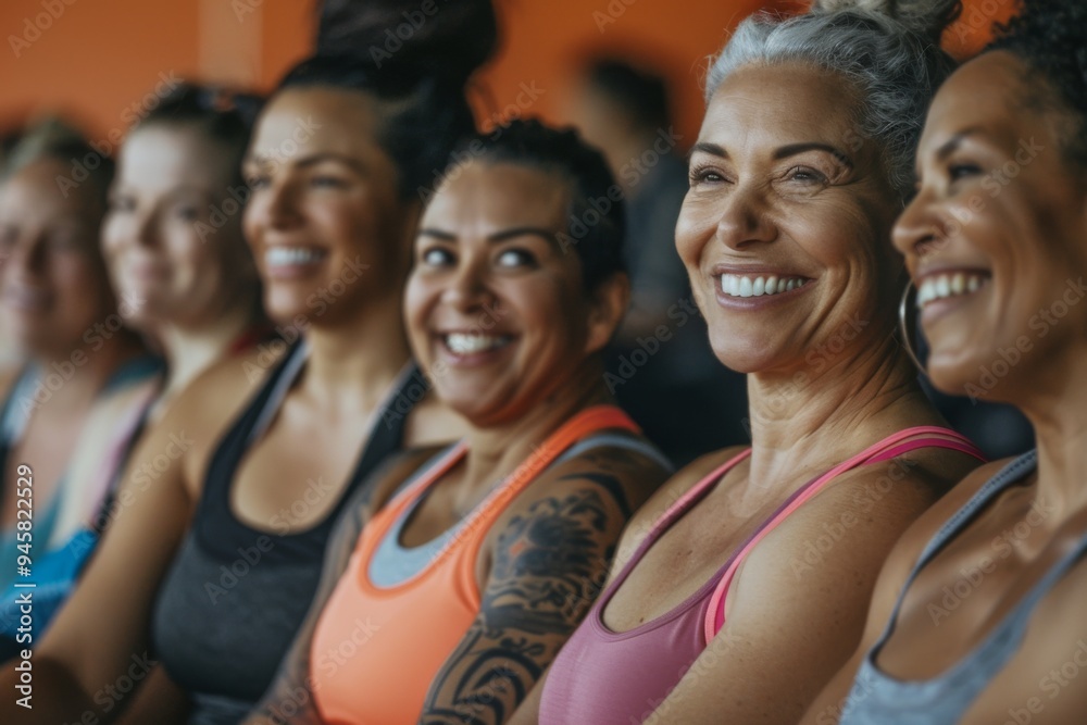 Portrait of a smiling group of body positive middle aged women Portrait of a smiling group of body positive middle aged women