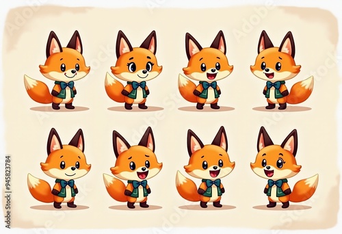 Vector Illustration: Happy Fox Student Mascot with Bowtie and Vest