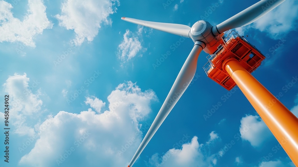 A vibrant wind turbine against a clear blue sky, symbolizing renewable energy and sustainable technology for a green future. A vibrant wind turbine against a clear blue sky, symbolizing renewable energy and sustainable technology for a green future.