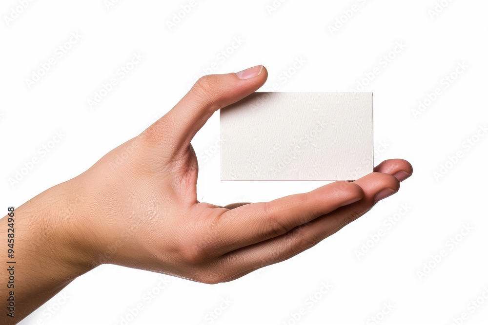 Obraz premium Hand holding a blank card on a white background