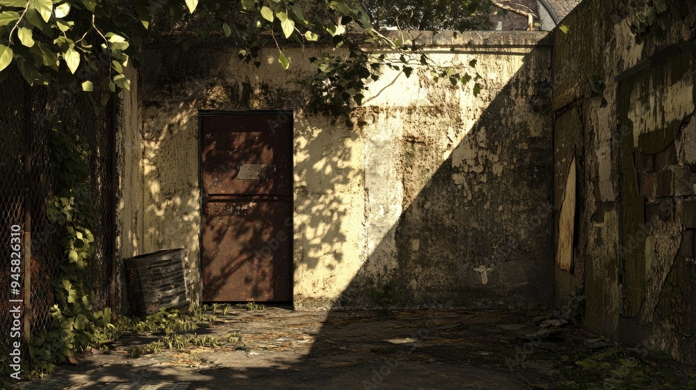 Abandoned urban setting with textured walls and shadows, perfect for an exploration-themed background. Abandoned urban setting with textured walls and shadows, perfect for an exploration-themed background.
