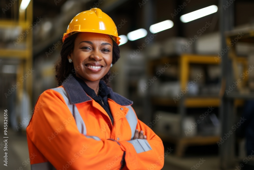 Portrait of a smiling middle aged female warehouse worker Portrait of a smiling middle aged female warehouse worker