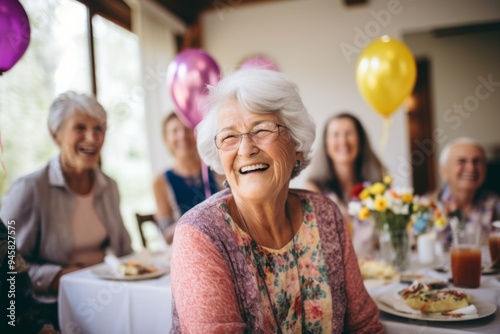 Wallpaper Mural Portrait of smiling diverse seniors celebrating birthday in nursing home Torontodigital.ca