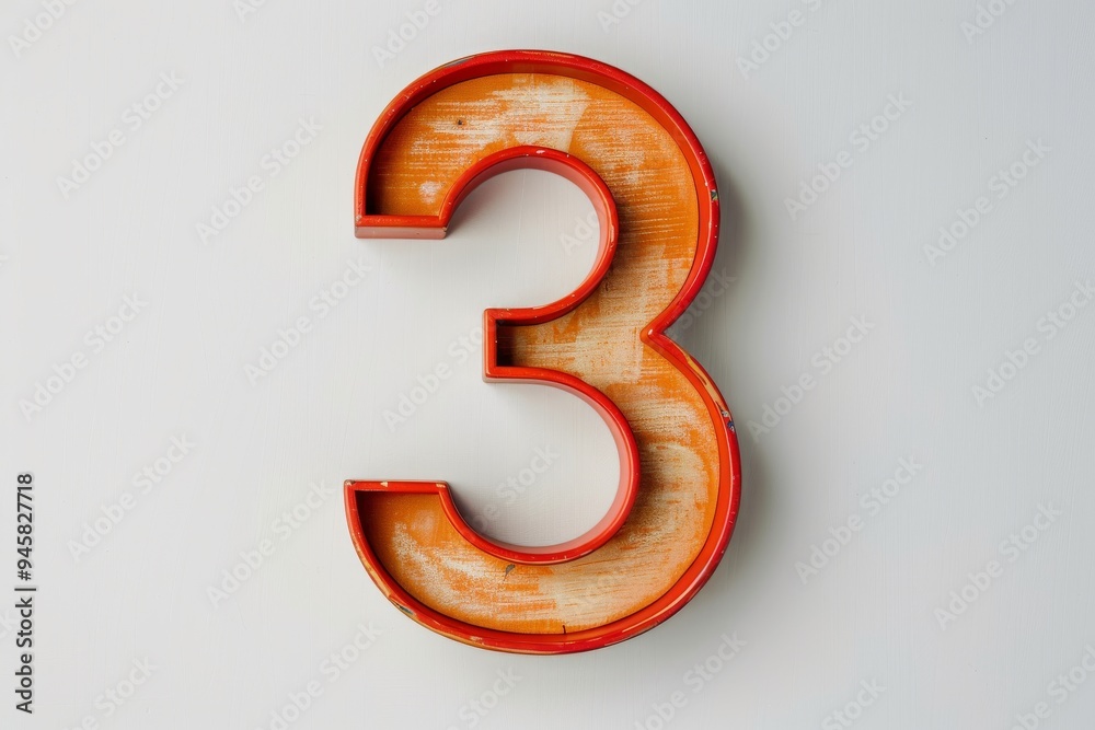 Fototapeta premium Bright orange number three on white background
