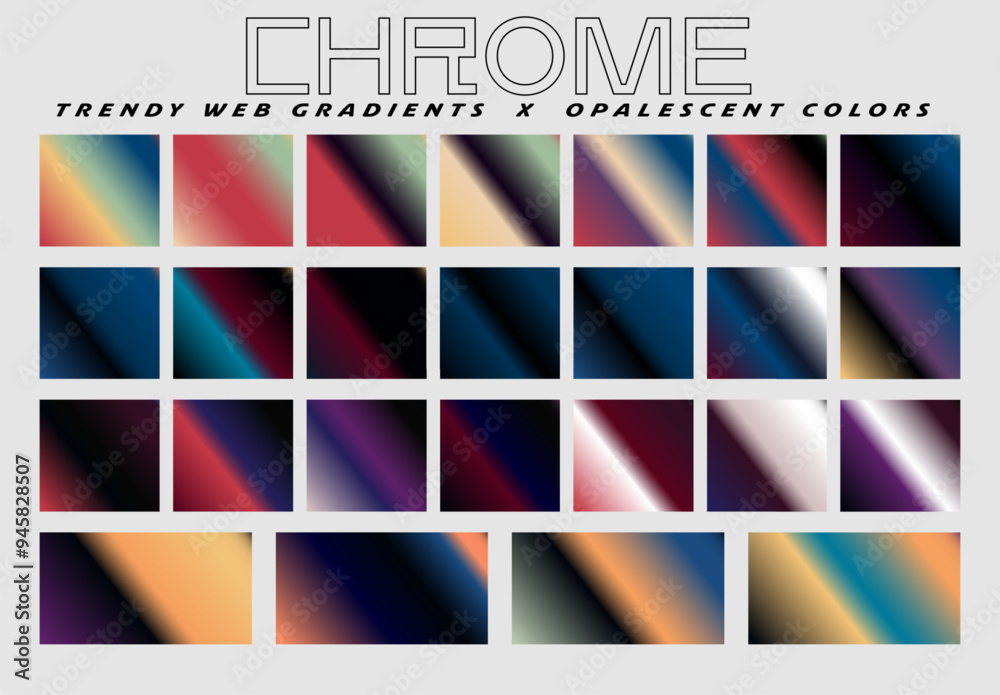Fototapeta premium Chrome gradients of holographic colors for vector art and design. Retrowave style palette.