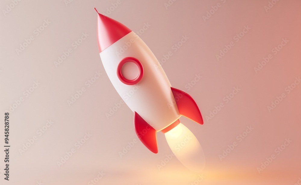 Fototapeta premium Cute 3D cartoon rocket on isolated background