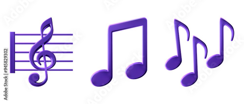 Melody 3d emoticon, render of song emoji. Music note sheet, staff lines for musical concert, karaoke singing or radio listening. Key play symbols for music school or festival poster decoration.