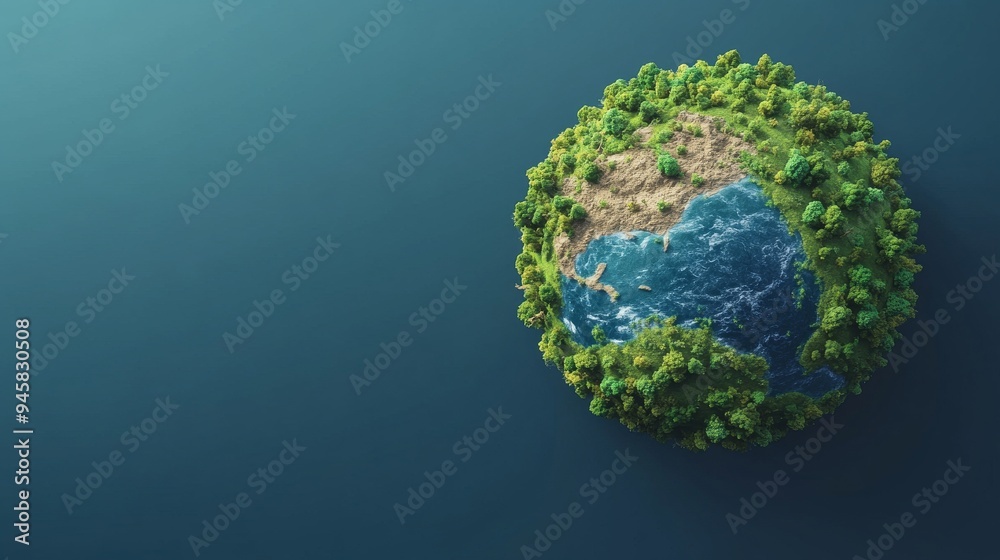 Fototapeta premium Eco-friendly, sustainable planet earth with lush vegetation and vibrant blue oceans