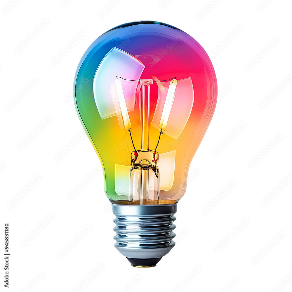 Fototapeta premium Rainbow Light bulb isolated on transparent background