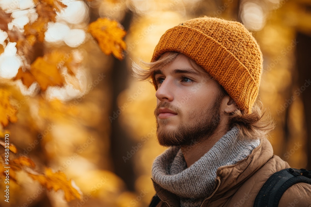 Portrait of a man in autumn with yellow leaves Portrait of a man in autumn with yellow leaves