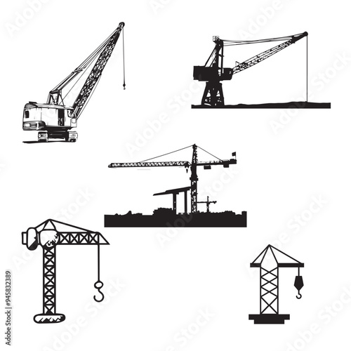 Engine hoist icon vector set