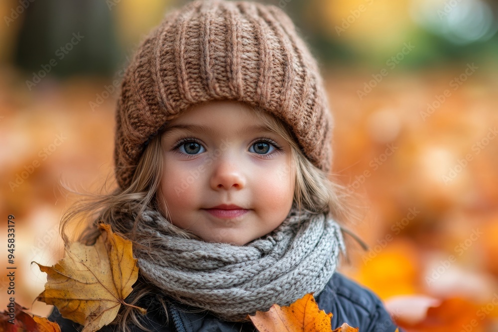 Portrait of a child in autumn with cozy clothing Portrait of a child in autumn with cozy clothing
