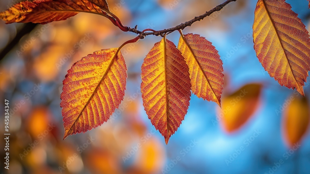 Close-Up of Vibrant Autumn Leaves with Golden and Red Hues - Macro Photography with Sunlight and Detailed Texture. AI generated illustration Close-Up of Vibrant Autumn Leaves with Golden and Red Hues - Macro Photography with Sunlight and Detailed Texture. AI generated illustration
