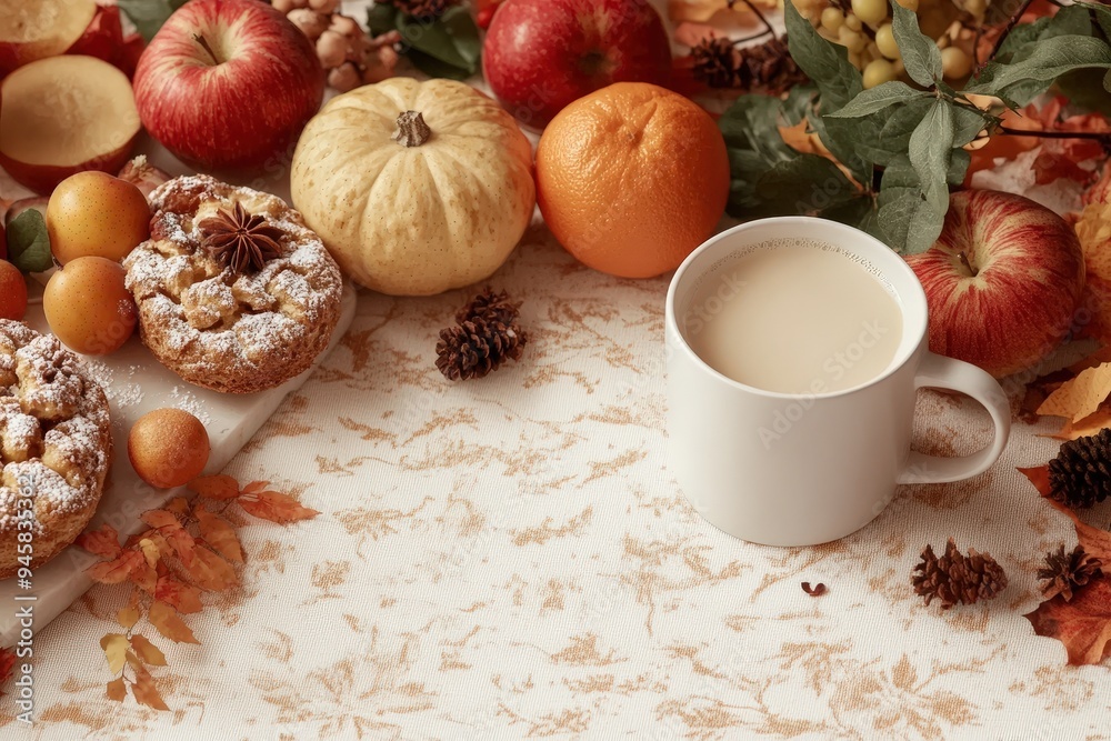 A Warm and Inviting Breakfast Table Set with Seasonal Delights and Comforting Drinks for Cold Mornings A Warm and Inviting Breakfast Table Set with Seasonal Delights and Comforting Drinks for Cold Mornings