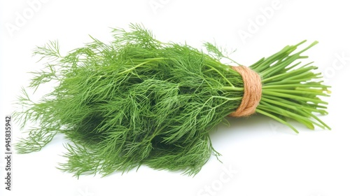 A bunch of fresh dill herbs tied together with twine.