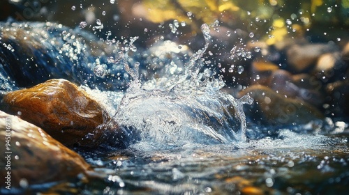 Close-up of a Water Splash Over Rocks in a Stream