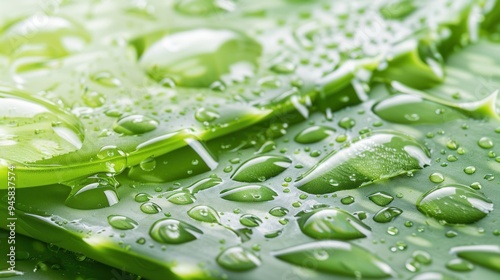 Refreshing Aloe Vera Gel Texture with Water Droplets Close-Up - Super-Resolution 32K Image. AI generated illustration photo