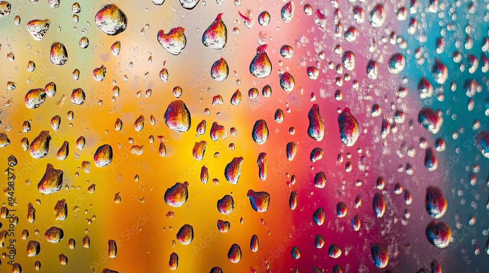 Colorful waterdrops on glass, set against a vibrant background, creating a stunning abstract visual. Colorful waterdrops on glass, set against a vibrant background, creating a stunning abstract visual.
