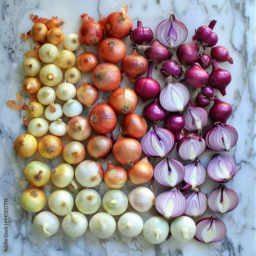 Assorted Onion Varieties in an Artistic Arrangement