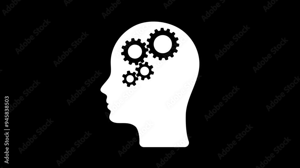 Human head and rotating gears inside. Technological diagram of engineering gears inside the brain, artificial intelligence. Animation on transparent background with alpha channel Human head and rotating gears inside. Technological diagram of engineering gears inside the brain, artificial intelligence. Animation on transparent background with alpha channel