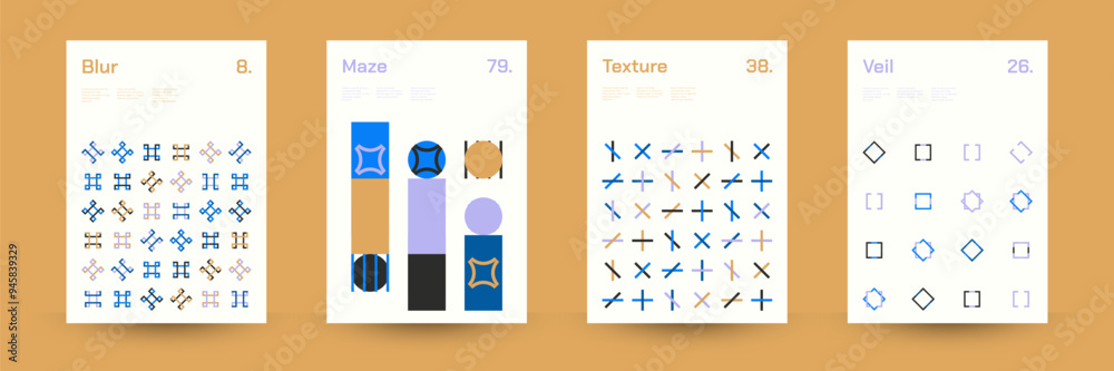 Fototapeta premium Diverse Set of Geometric Patterns: Wide Range of Symmetrical Geometric Shapes and Repeating Forms. Abstract Mosaic Poster Background. Vector Illustration.