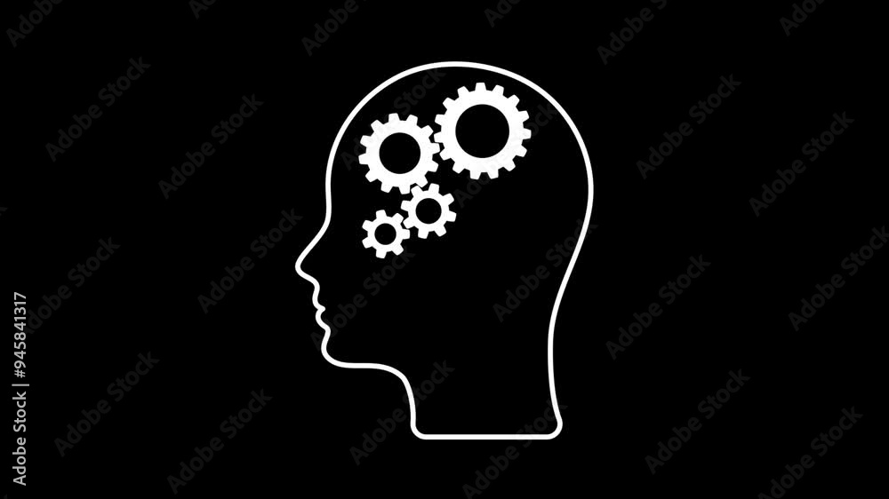 Human head and rotating gears inside. Technological diagram of engineering gears inside the brain, artificial intelligence. Animation on transparent background with alpha channel Human head and rotating gears inside. Technological diagram of engineering gears inside the brain, artificial intelligence. Animation on transparent background with alpha channel