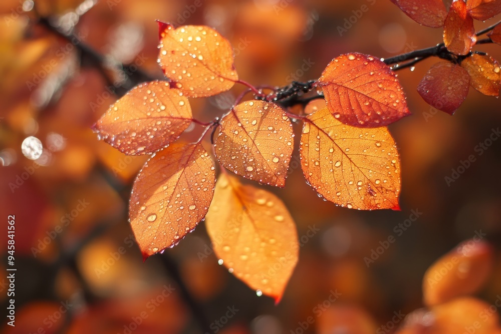 Golden autumn leaves on branch Golden autumn leaves on branch