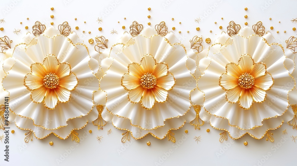 Obraz premium Elegant White and Gold Flowers with Gold Glitter