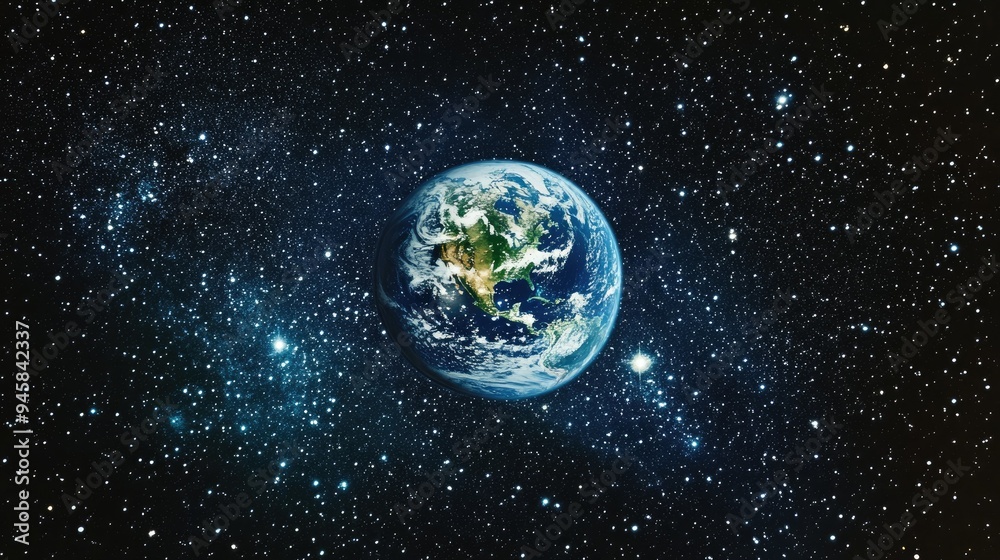 Earth seen from space against a backdrop of twinkling stars, deep and expansive. Earth seen from space against a backdrop of twinkling stars, deep and expansive.