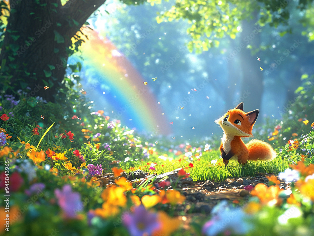 cute fox with rainbow cute fox with rainbow