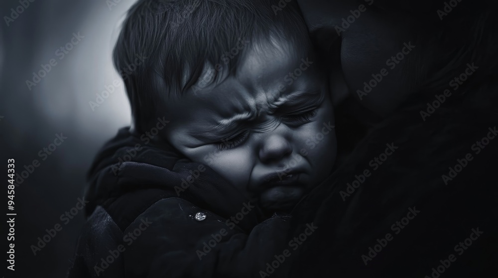 a small child crying in his mother's arms a small child crying in his mother's arms