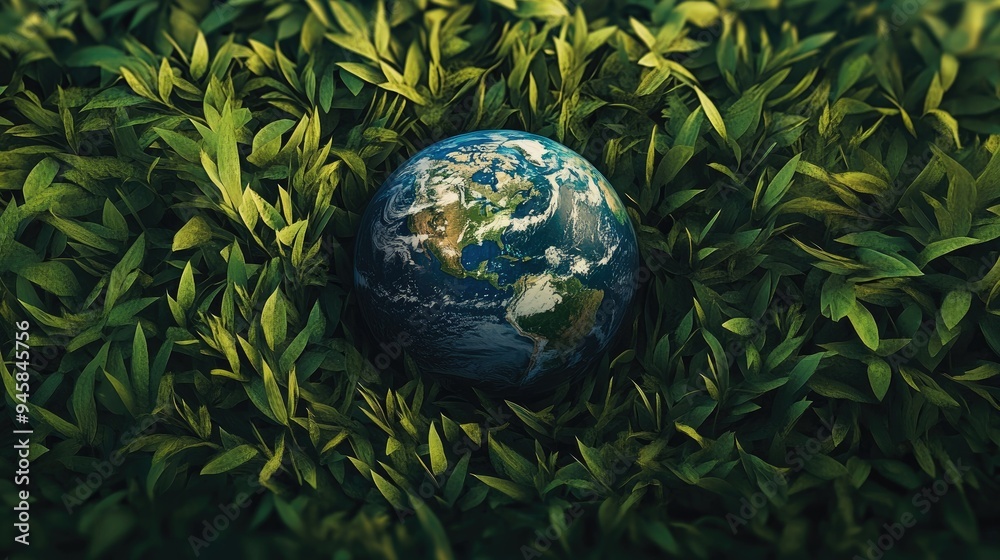 Foliage globe design on a grassy background, emphasizing the connection between earth and nature. Foliage globe design on a grassy background, emphasizing the connection between earth and nature.