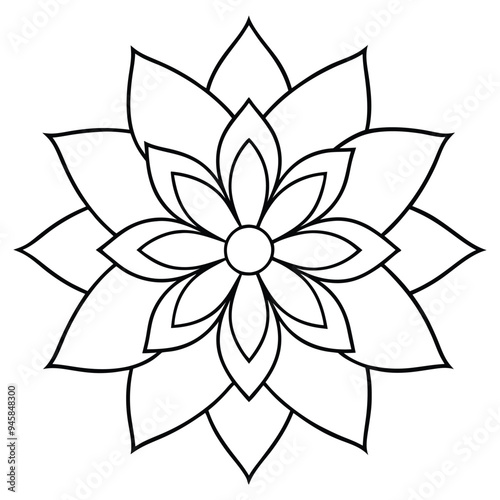 Elegant Lotus Flower Mandala - Symmetrical Line Art Illustration, Vector Design