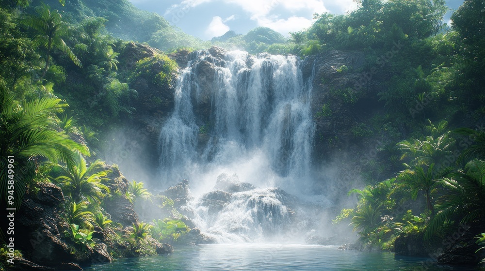 Serene Waterfall in a Lush Tropical Rainforest Serene Waterfall in a Lush Tropical Rainforest
