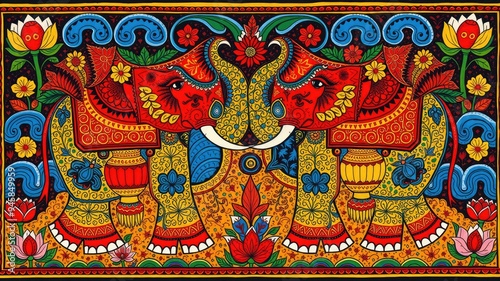 Pattern with elephant, Abstract painting, elephant pattern, flower ornament pattern.seamless pattern with elephant and flowers