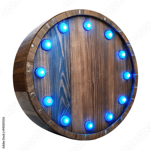 round wooden board with blue lamps