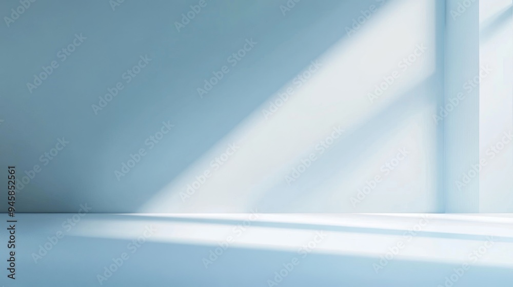 A minimalist studio backdrop with a soft blue and white gradient, featuring sunlight streaming through a window. The backdrop represents clean, airy, and spacious vibes, symbolizing serenity, minimali A minimalist studio backdrop with a soft blue and white gradient, featuring sunlight streaming through a window. The backdrop represents clean, airy, and spacious vibes, symbolizing serenity, minimali