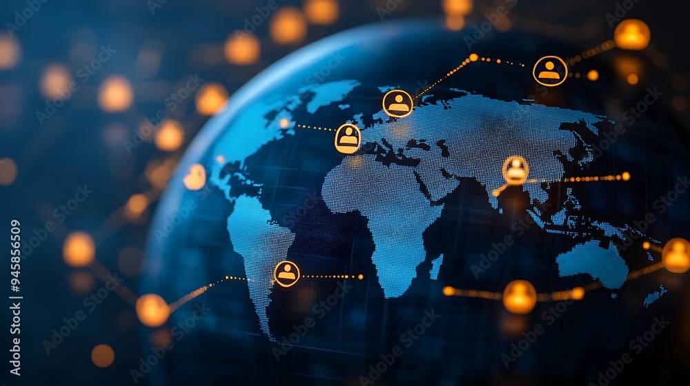 Global Network Connections Visualized on a Digital World Map for Modern ...
