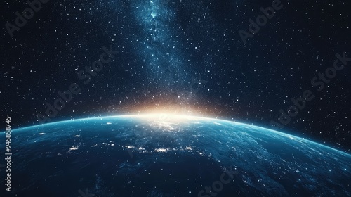 Night sky full of stars, with Planet Earth illuminated, an inspiring cosmic view.