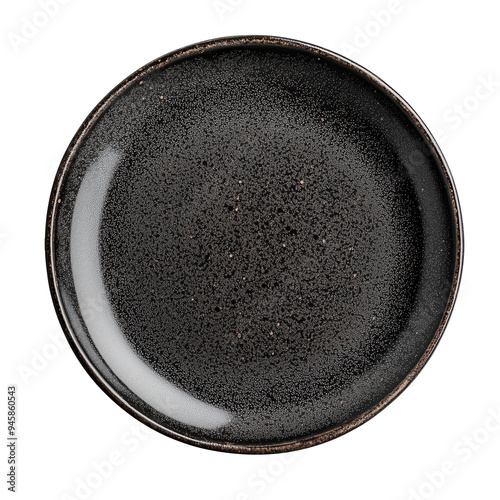modern black ceramic plate top view isolated on transparent or white background
 