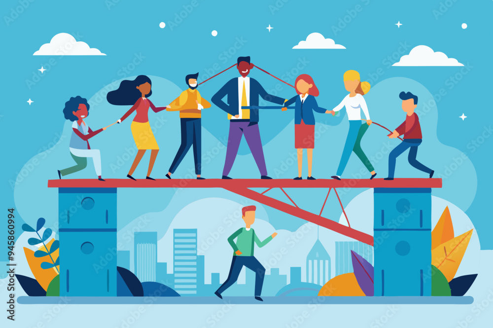 Build business bridge connect path together, solution or teamwork idea, cooperation or collaboration to success together concept, business people team help building the bridge to connect the way.
Build business bridge connect path together, solution or teamwork idea, cooperation or collaboration to success together concept, business people team help building the bridge to connect the way.