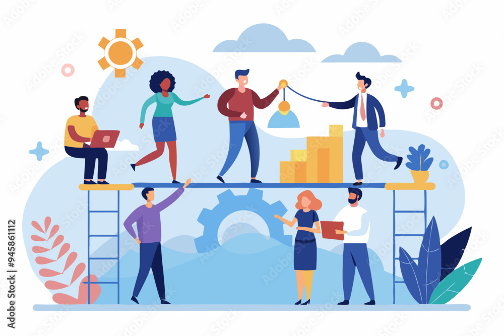 Build business bridge connect path together, solution or teamwork idea, cooperation or collaboration to success together concept, business people team help building the bridge to connect the way.
Build business bridge connect path together, solution or teamwork idea, cooperation or collaboration to success together concept, business people team help building the bridge to connect the way.