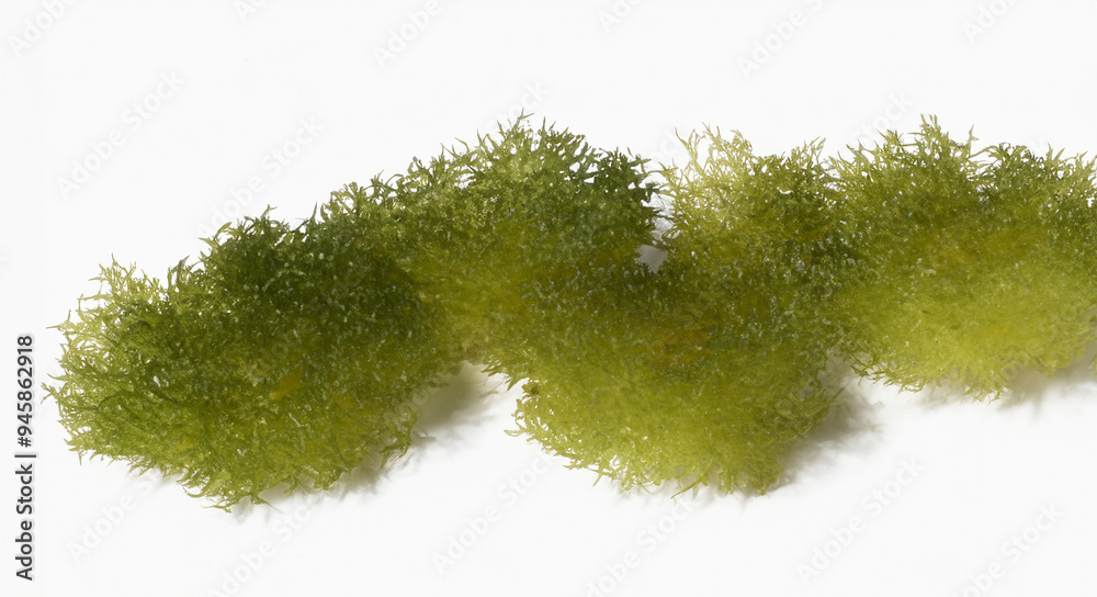 Fototapeta premium Green Algae on White Background Isolated Macro