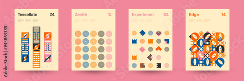 Diverse Set of Geometric Patterns: Wide Range of Symmetrical Geometric Shapes and Repeating Forms. Abstract Mosaic Poster Background. Vector Illustration.