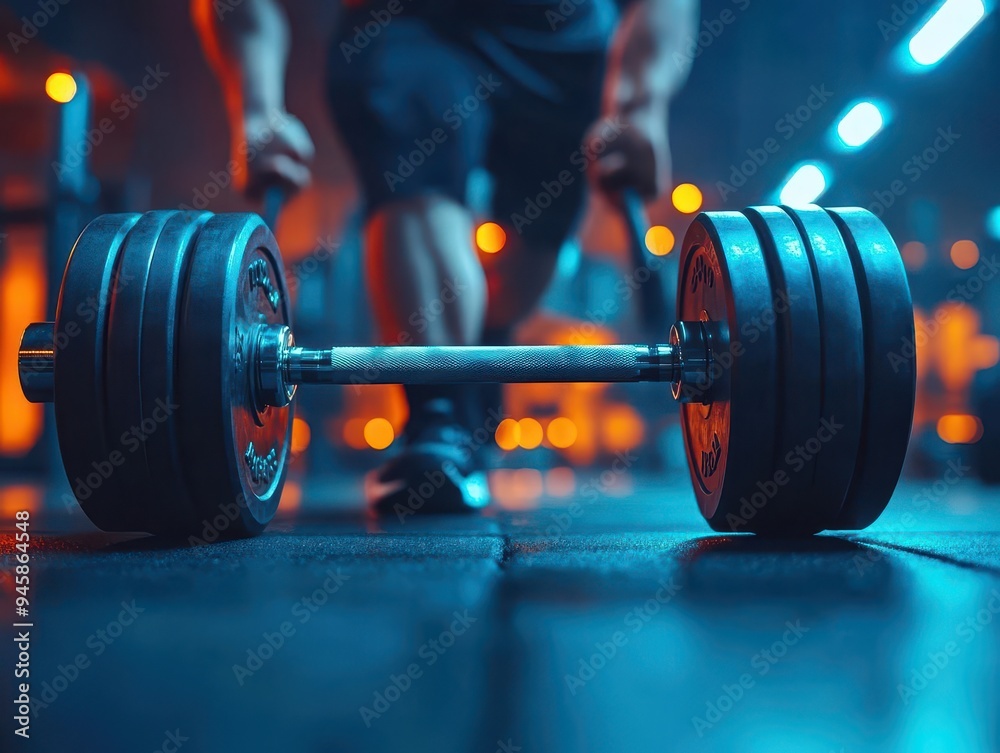 Athlete with a dumbbell lifting weights in a modern gym, with a focus on strength and form Athlete with a dumbbell lifting weights in a modern gym, with a focus on strength and form