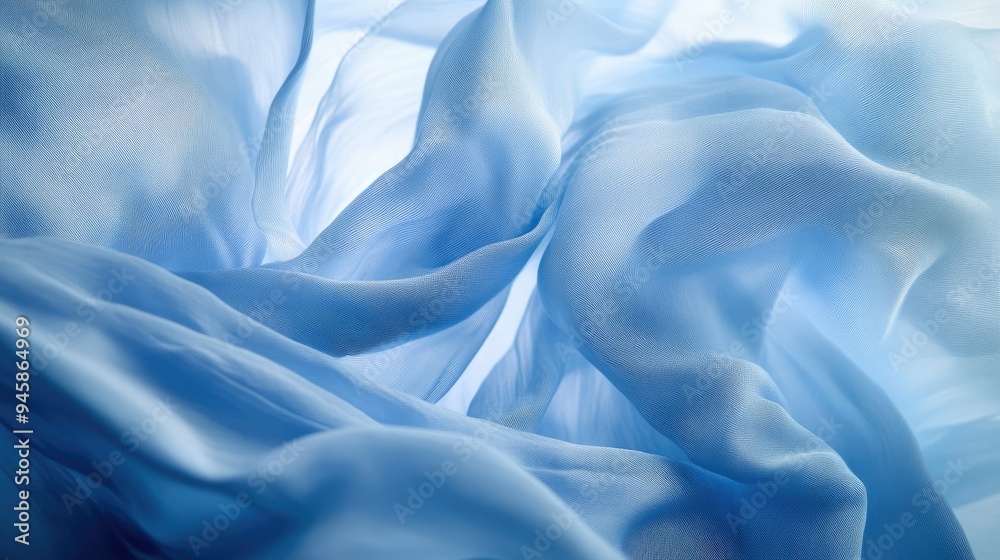 Soft blue fabric suspended in the air, rippling gently, creating a sense of flow and lightness. Soft blue fabric suspended in the air, rippling gently, creating a sense of flow and lightness.