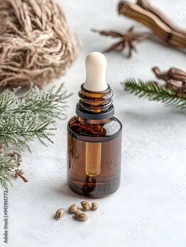 Cozy Licorice Root Extract Serum with Rich Earthy Tones in Glass Bottle