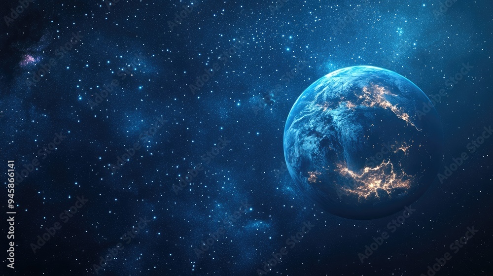 Starry sky with a glowing Planet Earth in the foreground, cosmic and awe-inspiring background. Starry sky with a glowing Planet Earth in the foreground, cosmic and awe-inspiring background.