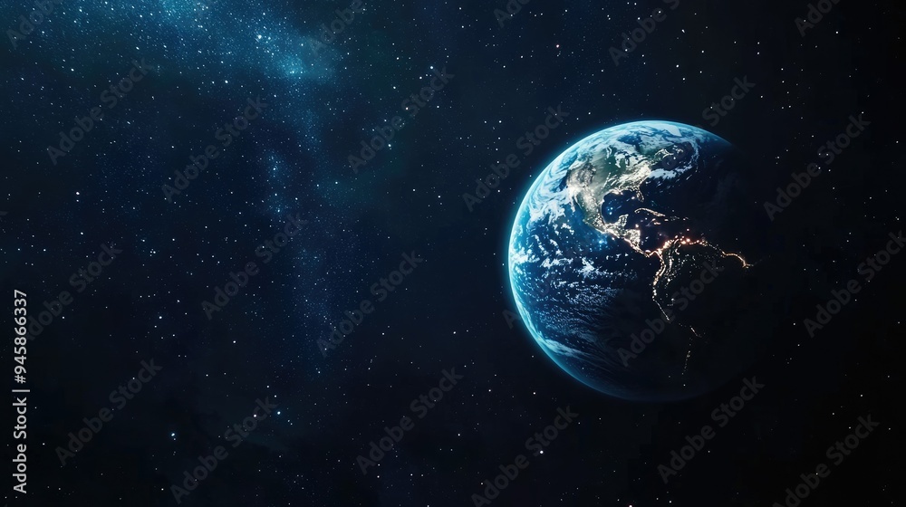 Starry sky with Earth glowing in the foreground, emphasizing the beauty of our planet. Starry sky with Earth glowing in the foreground, emphasizing the beauty of our planet.